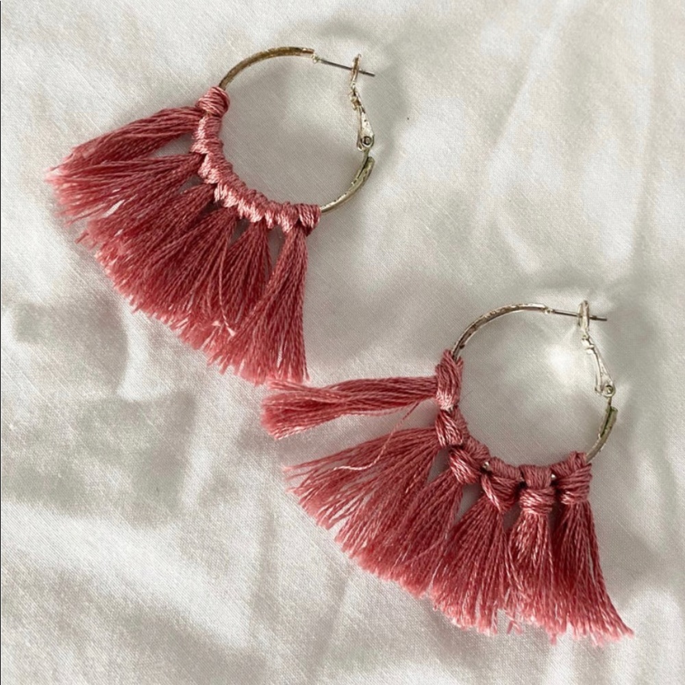 Handmade pink tassel earrings